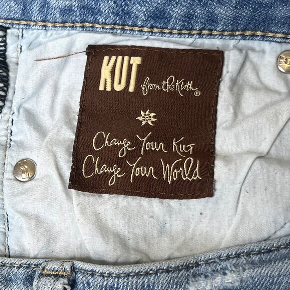 Kut From The Kloth Size 8 Distressed Rolled Cuff Blue Denim Jeans Women - Picture 8 of 15